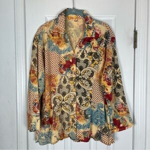 Tianello Vintage Tencel/Rayon Mixed Print Button Up Shirt